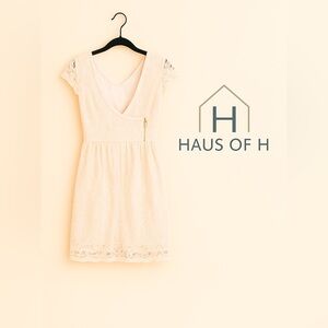 H&M Pale Pink Lace V-Neck zip front Dress